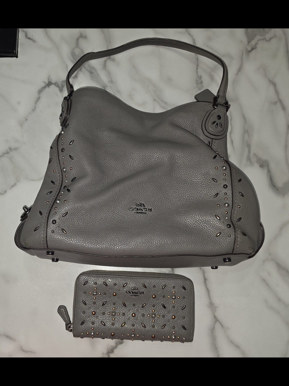 Coach Gray Pebbled Leather Hobo Bag with Matching Wallet